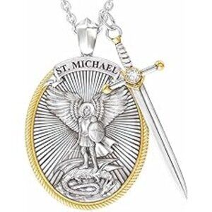 Archangel St. Michael Catholic Patron Steel Viking Pendant Necklace